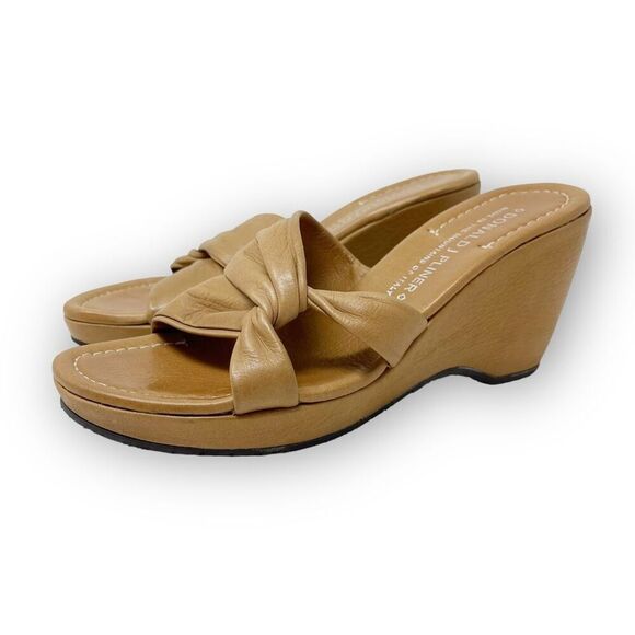 Donald J. Pliner Vivi Leather Platform Tan Wedge Heels Sandals Women’s Size 7.5 - Picture 1 of 12